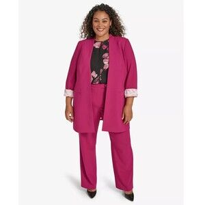 Calvin Klein Women's Plus Size Open-Front Roll-Cuff Blazer Jacket Mulberry 16w